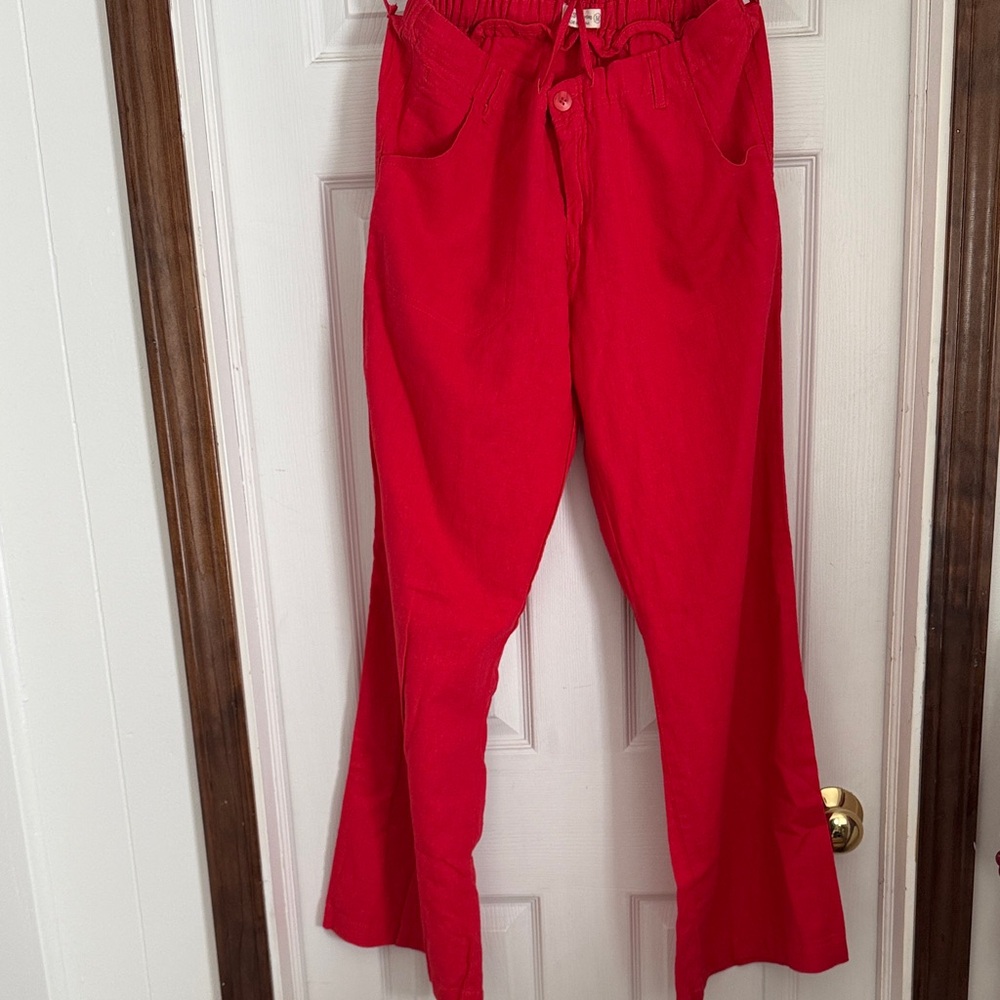 Just Living Vibrant Red Linen Blend Pants